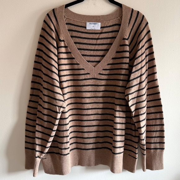 Old Navy SoSoft V-Neck Sweater Women’s XL Brown Stripe Cozy Fall Knit Neutral - Picture 5 of 10